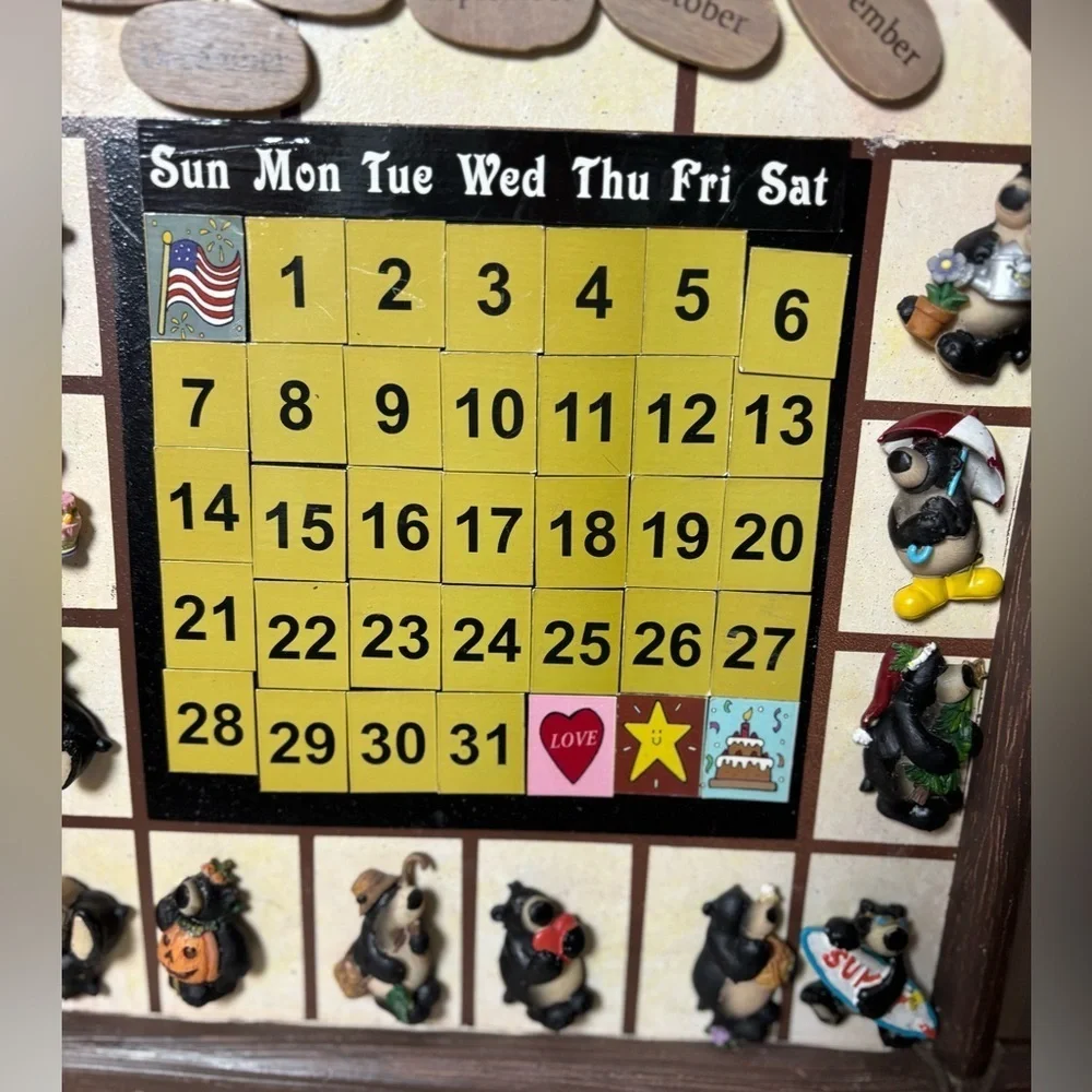 Perpetual Wall Calendar with Bear Animal Figures Collectible Vintage
